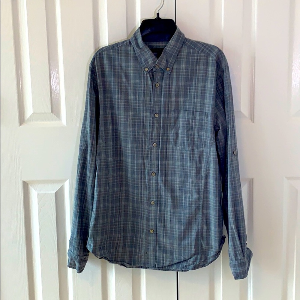 John Varvatos teal plain button down shirt